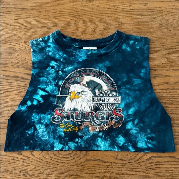Vintage 2006 Harley-Davidson Sturgis Rally Cropped Tie-Dye Tank Top Deadwood SD - Picture 1 of 6